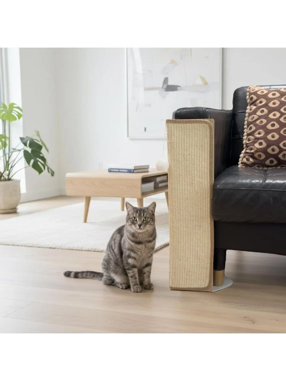 Under-Furniture Cat Scratcher - 23.6'' Sisal Post & Sofa Protector with Toy Ball